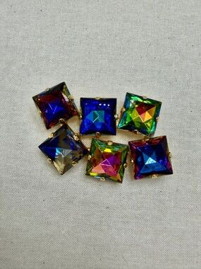 Vintage Colorful Square Gem Brooch #478UR